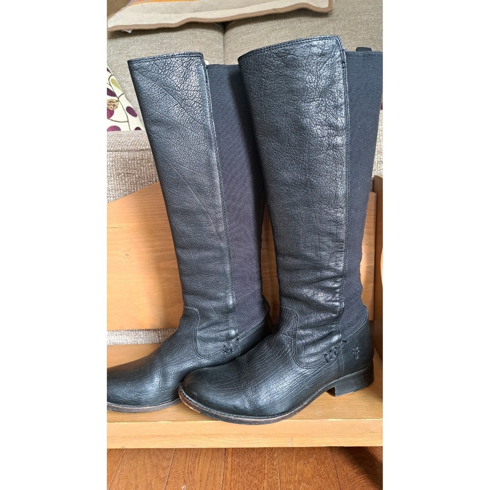 Frye Women's Molly Core Tall Black Leather Riding Boots Stretch Back Pull On 7.5